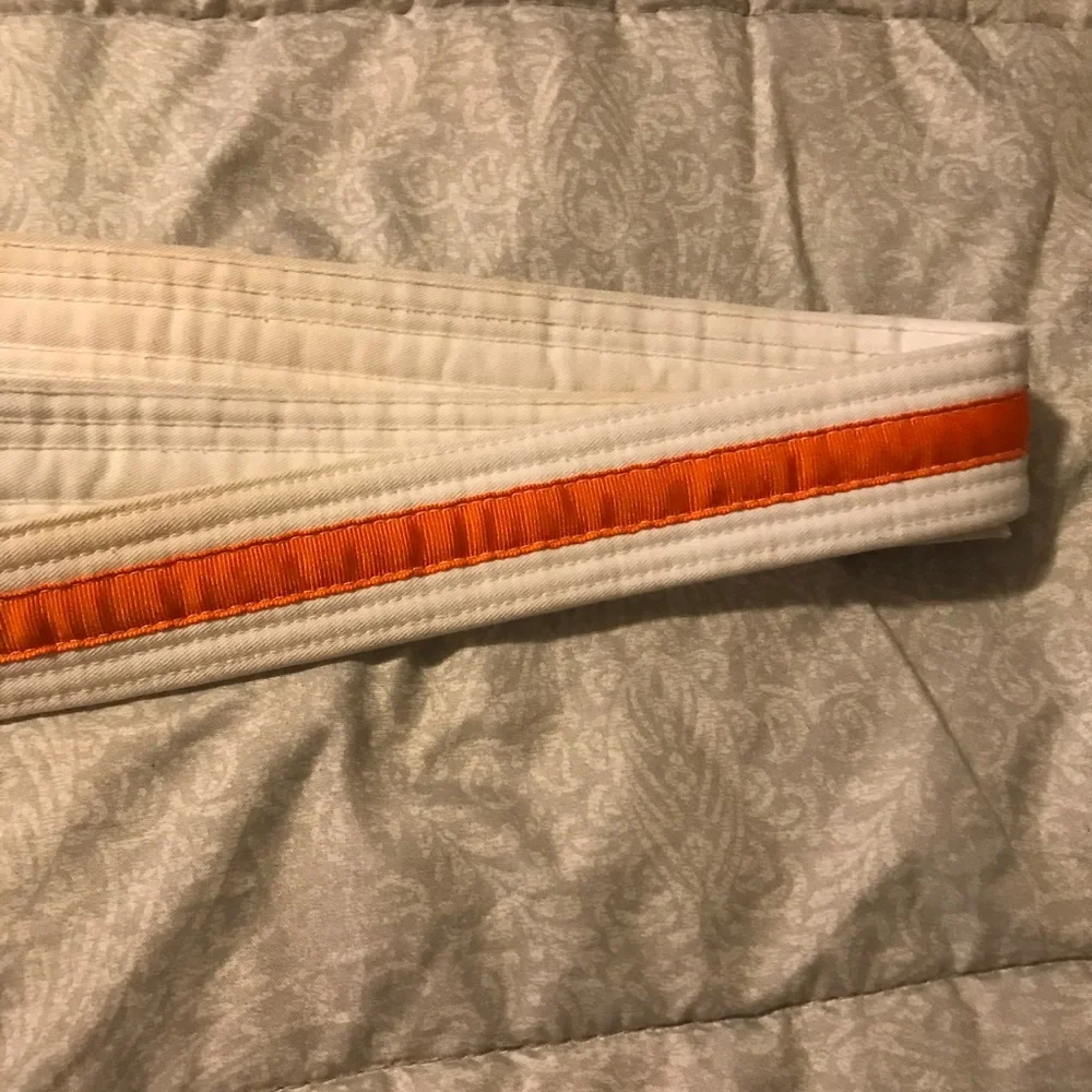 Kids Karate Belt White With Orange Stripe Adjustable